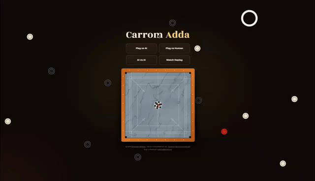 Animated preview of Carrom Adda gameplay on the marble board.